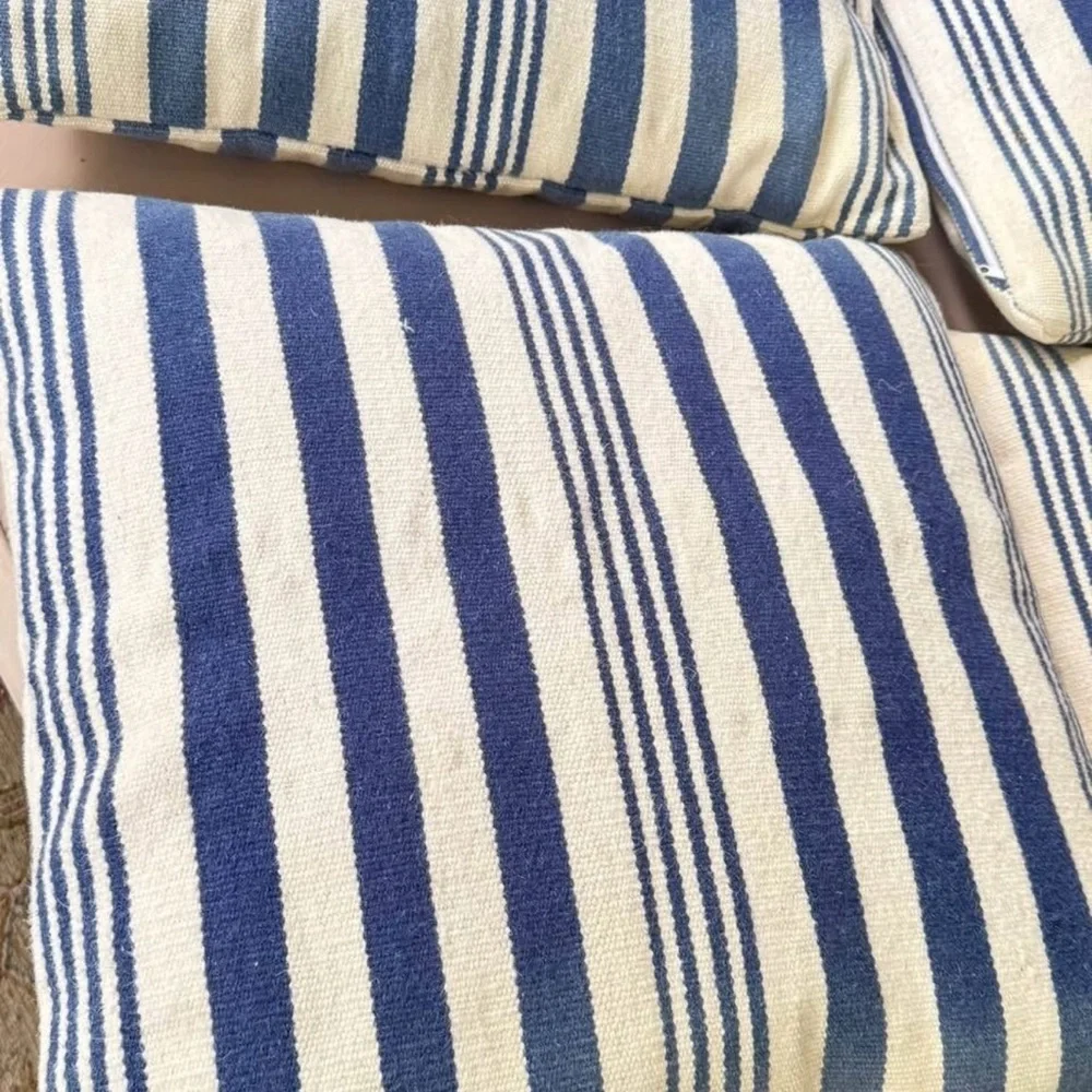 Pier 1 Set of 4 Nautical Striped Blue and Cream Throw Pillows Case/Cases 25x25